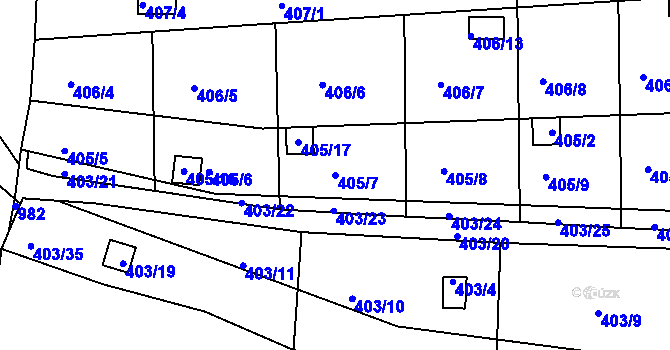 Parcela st. 405/7 v KÚ Sedlešovice, Katastrální mapa