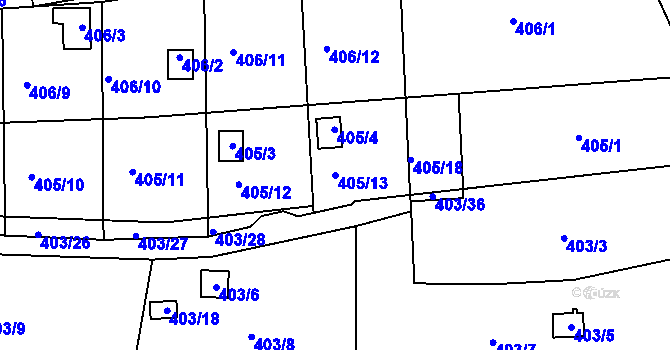 Parcela st. 405/13 v KÚ Sedlešovice, Katastrální mapa