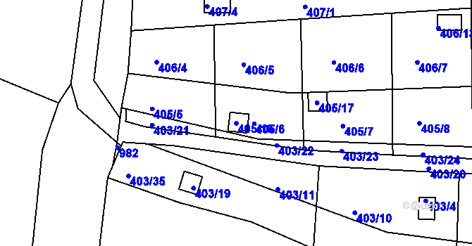Parcela st. 405/16 v KÚ Sedlešovice, Katastrální mapa