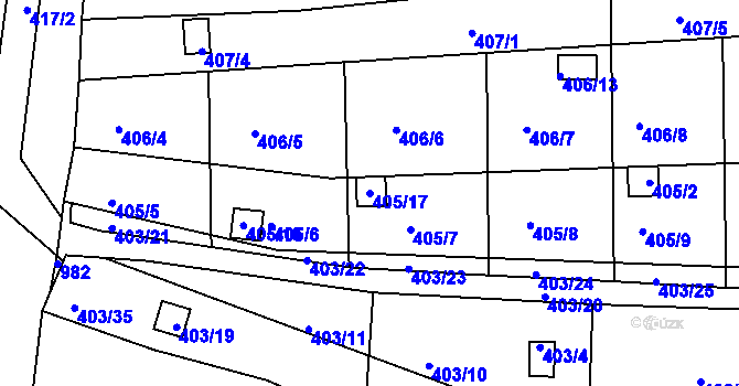 Parcela st. 405/17 v KÚ Sedlešovice, Katastrální mapa