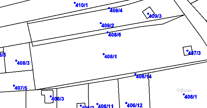 Parcela st. 408/1 v KÚ Sedlešovice, Katastrální mapa