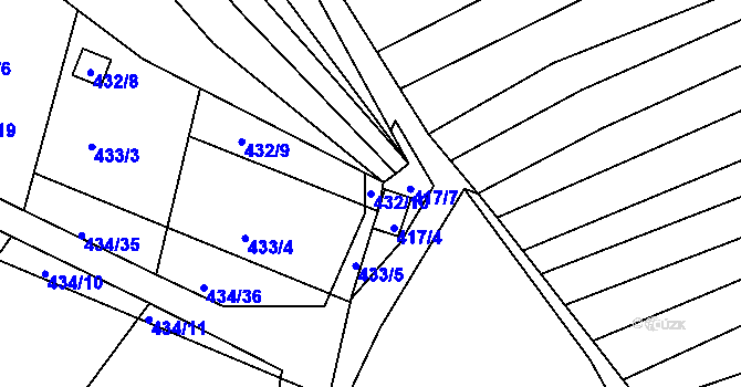 Parcela st. 432/10 v KÚ Sedlešovice, Katastrální mapa