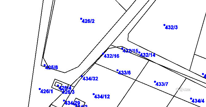Parcela st. 432/16 v KÚ Sedlešovice, Katastrální mapa