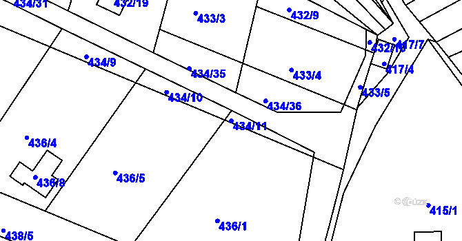 Parcela st. 434/11 v KÚ Sedlešovice, Katastrální mapa