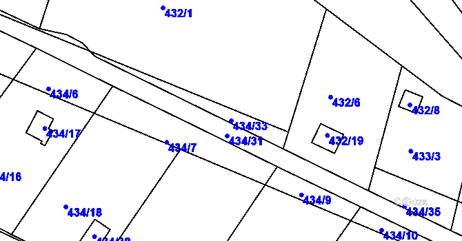 Parcela st. 434/33 v KÚ Sedlešovice, Katastrální mapa