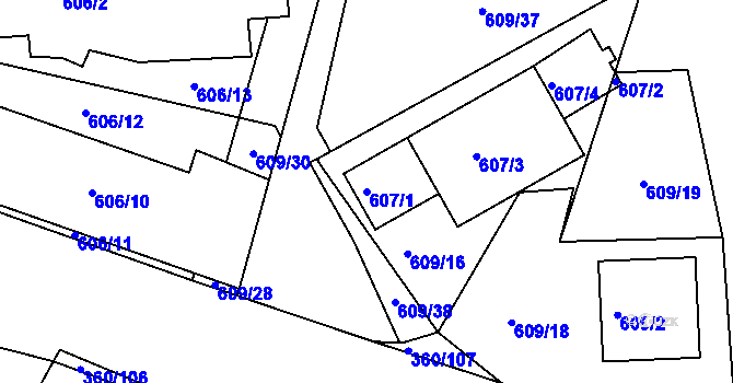 Parcela st. 607/1 v KÚ Sedlešovice, Katastrální mapa
