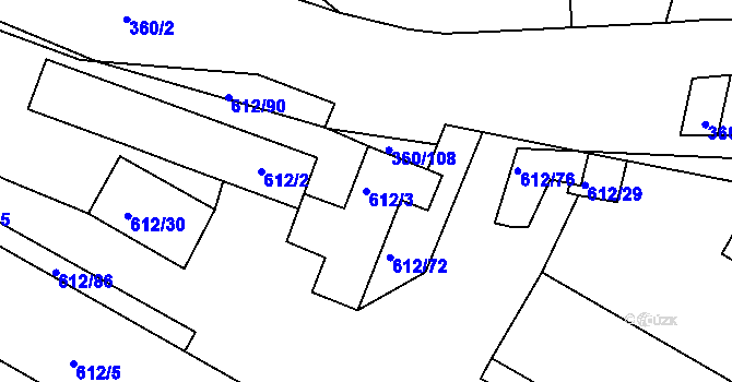 Parcela st. 612/3 v KÚ Sedlešovice, Katastrální mapa