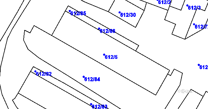 Parcela st. 612/5 v KÚ Sedlešovice, Katastrální mapa