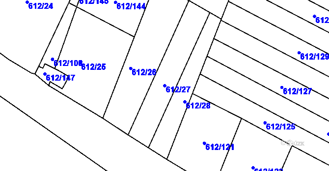 Parcela st. 612/27 v KÚ Sedlešovice, Katastrální mapa