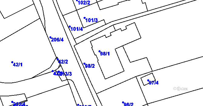 Parcela st. 98/1 v KÚ Sedlešovice, Katastrální mapa