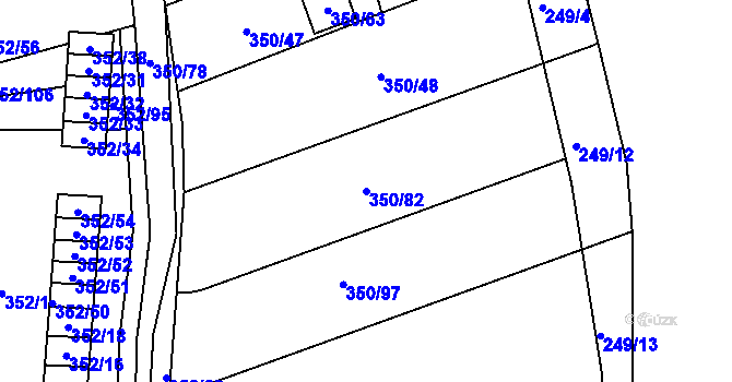 Parcela st. 350/82 v KÚ Sedlešovice, Katastrální mapa