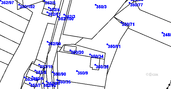 Parcela st. 350/92 v KÚ Sedlešovice, Katastrální mapa