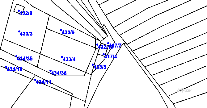 Parcela st. 417/4 v KÚ Sedlešovice, Katastrální mapa