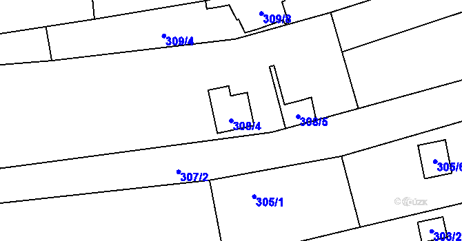 Parcela st. 308/4 v KÚ Sedlešovice, Katastrální mapa