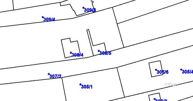Parcela st. 308/5 v KÚ Sedlešovice, Katastrální mapa