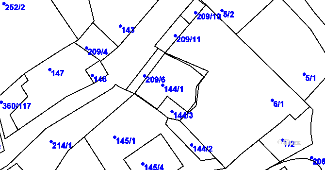 Parcela st. 144/1 v KÚ Sedlešovice, Katastrální mapa