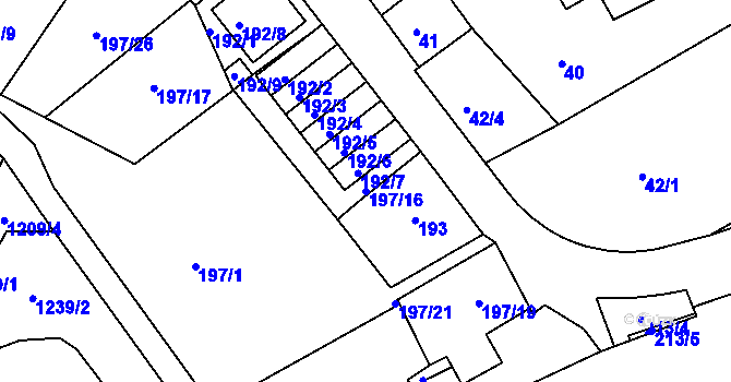 Parcela st. 197/16 v KÚ Sedlešovice, Katastrální mapa