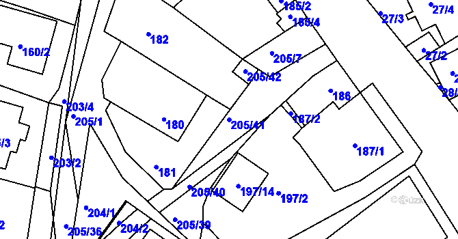 Parcela st. 205/41 v KÚ Sedlešovice, Katastrální mapa