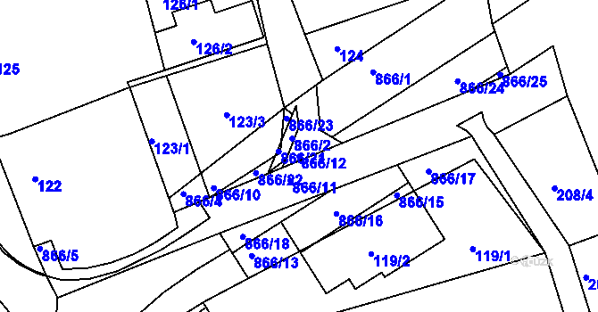 Parcela st. 866/12 v KÚ Sedlešovice, Katastrální mapa