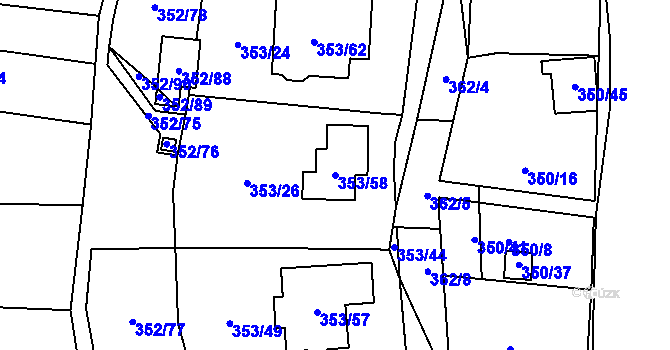 Parcela st. 353/58 v KÚ Sedlešovice, Katastrální mapa