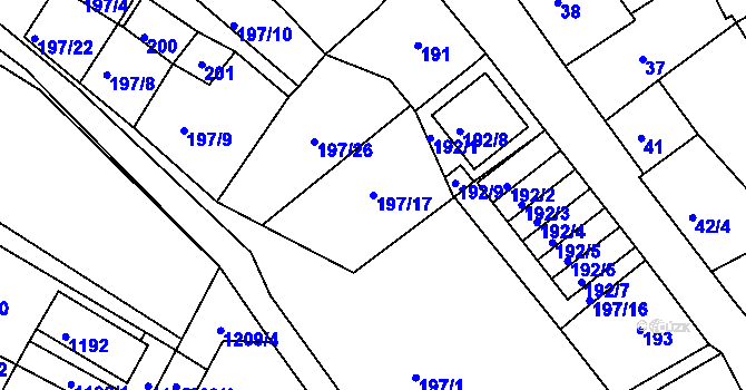 Parcela st. 197/17 v KÚ Sedlešovice, Katastrální mapa