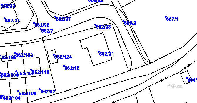 Parcela st. 662/21 v KÚ Sedlešovice, Katastrální mapa