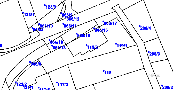 Parcela st. 119/2 v KÚ Sedlešovice, Katastrální mapa