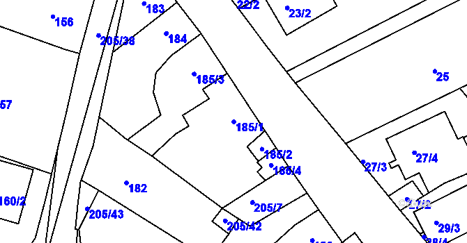 Parcela st. 185/1 v KÚ Sedlešovice, Katastrální mapa