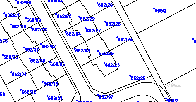 Parcela st. 662/25 v KÚ Sedlešovice, Katastrální mapa