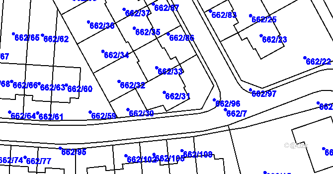 Parcela st. 662/31 v KÚ Sedlešovice, Katastrální mapa