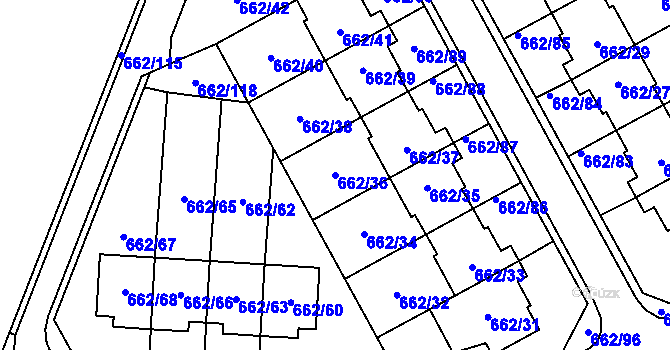 Parcela st. 662/36 v KÚ Sedlešovice, Katastrální mapa
