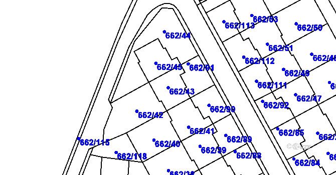 Parcela st. 662/43 v KÚ Sedlešovice, Katastrální mapa