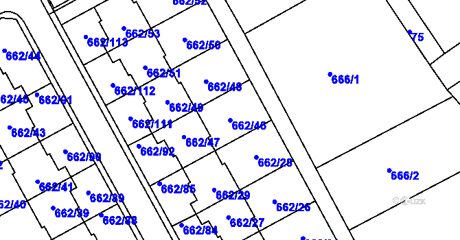Parcela st. 662/46 v KÚ Sedlešovice, Katastrální mapa