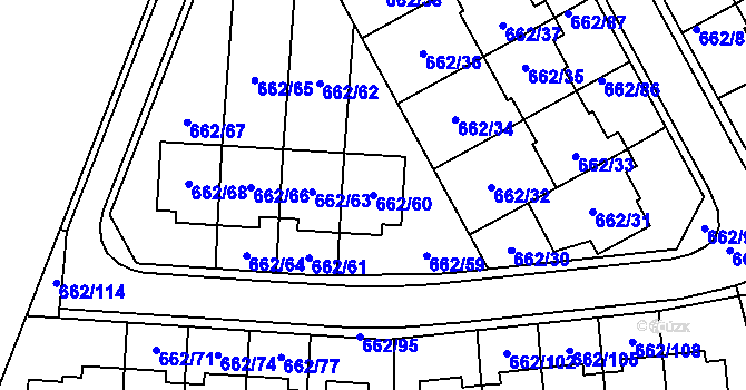 Parcela st. 662/60 v KÚ Sedlešovice, Katastrální mapa