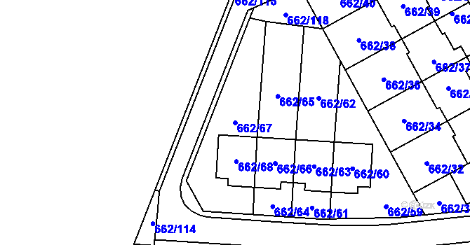 Parcela st. 662/67 v KÚ Sedlešovice, Katastrální mapa