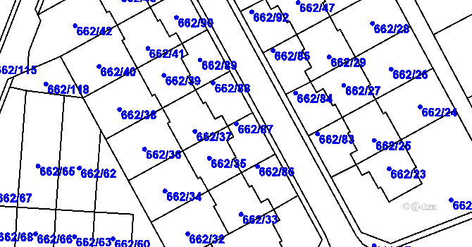 Parcela st. 662/87 v KÚ Sedlešovice, Katastrální mapa