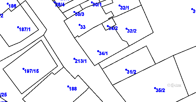 Parcela st. 34/1 v KÚ Sedlešovice, Katastrální mapa