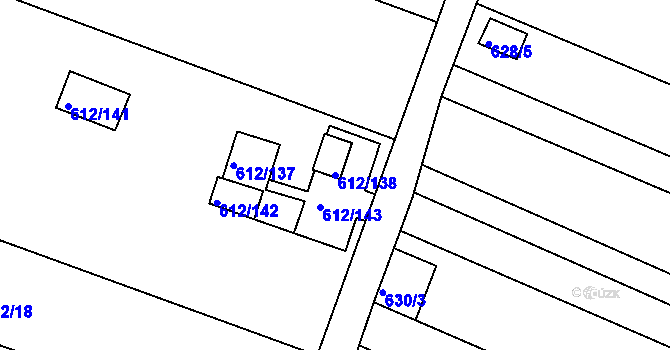 Parcela st. 612/138 v KÚ Sedlešovice, Katastrální mapa