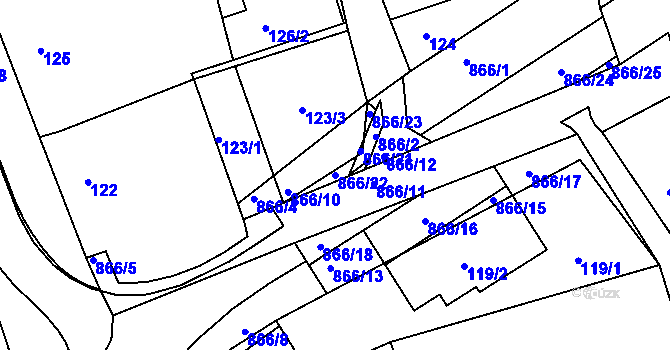 Parcela st. 866/22 v KÚ Sedlešovice, Katastrální mapa