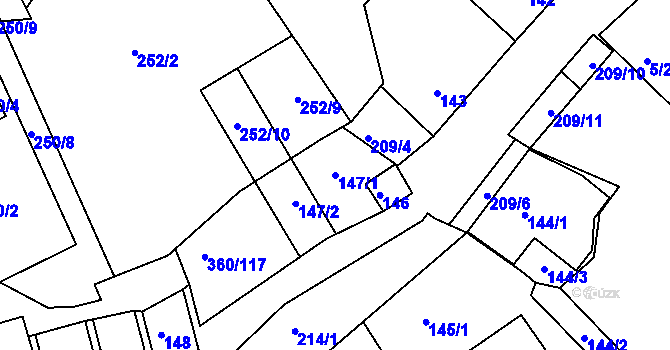 Parcela st. 147/1 v KÚ Sedlešovice, Katastrální mapa
