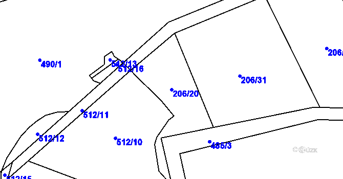 Parcela st. 206/20 v KÚ Oslavička, Katastrální mapa