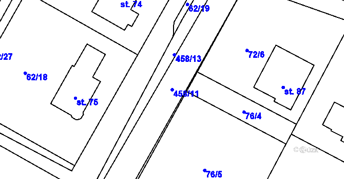 Parcela st. 458/11 v KÚ Oslavička, Katastrální mapa