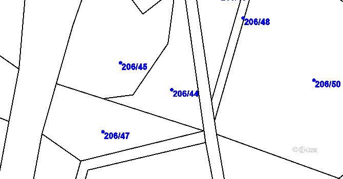 Parcela st. 206/44 v KÚ Oslavička, Katastrální mapa