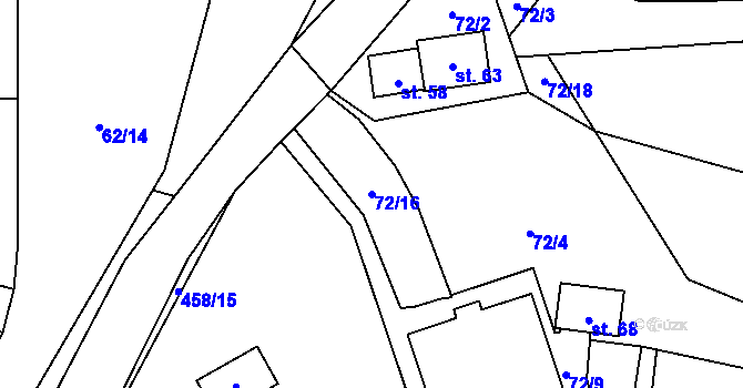 Parcela st. 72/16 v KÚ Oslavička, Katastrální mapa