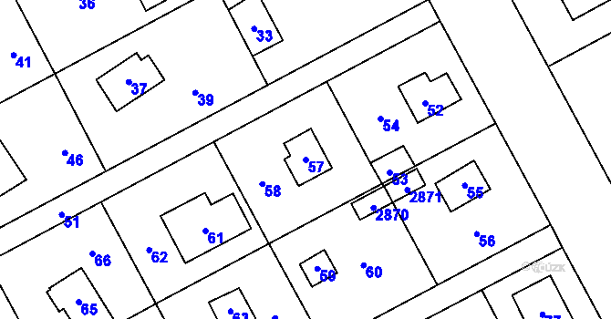Parcela st. 57 v KÚ Káraný, Katastrální mapa