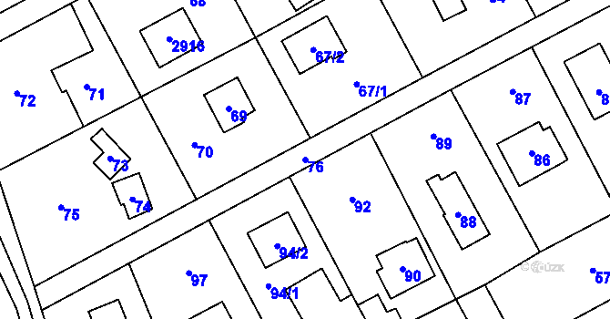 Parcela st. 76 v KÚ Káraný, Katastrální mapa