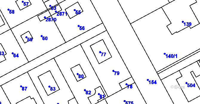 Parcela st. 77 v KÚ Káraný, Katastrální mapa