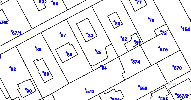Parcela st. 85 v KÚ Káraný, Katastrální mapa