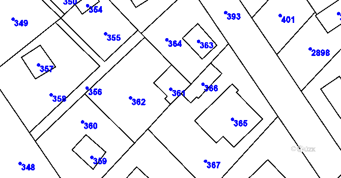 Parcela st. 361 v KÚ Káraný, Katastrální mapa