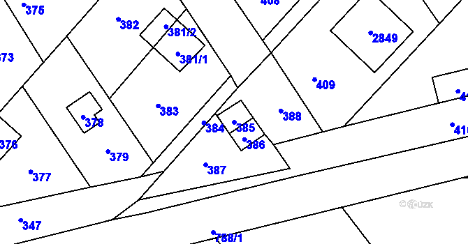 Parcela st. 385 v KÚ Káraný, Katastrální mapa